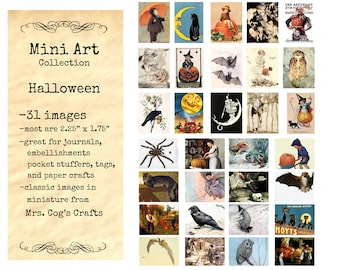 Mini-Kunst - Halloween - druckbare Bilder, digitaler Download, Miniatur-Bilder, Collage-Blatt, Ephemera, Vintage-Bilder, Verzierungen