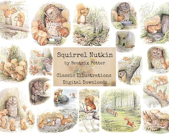 Eichhörnchen Nutkin von Beatrix Potter - digitale Ephemera Klassiker, digitale Bilder, Vintage-Kunst, Instant Download, digitale Collage, Kunst Ephemera