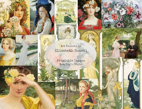 エリザベス・ソンレル - アールヌーボー - 印刷可能な画像、デジタル