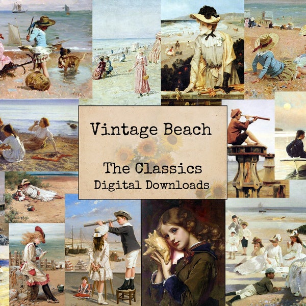Vintage Beach - Digital Ephemera Classics, Digital Images, Vintage Art, Instant Download, Digital Paper, Digital Collage, Art Ephemera