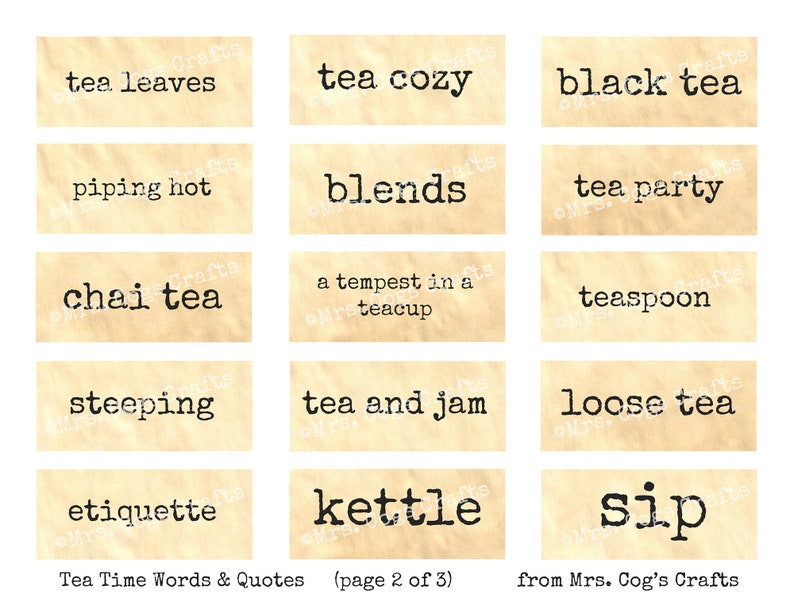 Tea Text Printable Tea Time Words & Quotes - Journal Prompts, Printable Words, Instant ...