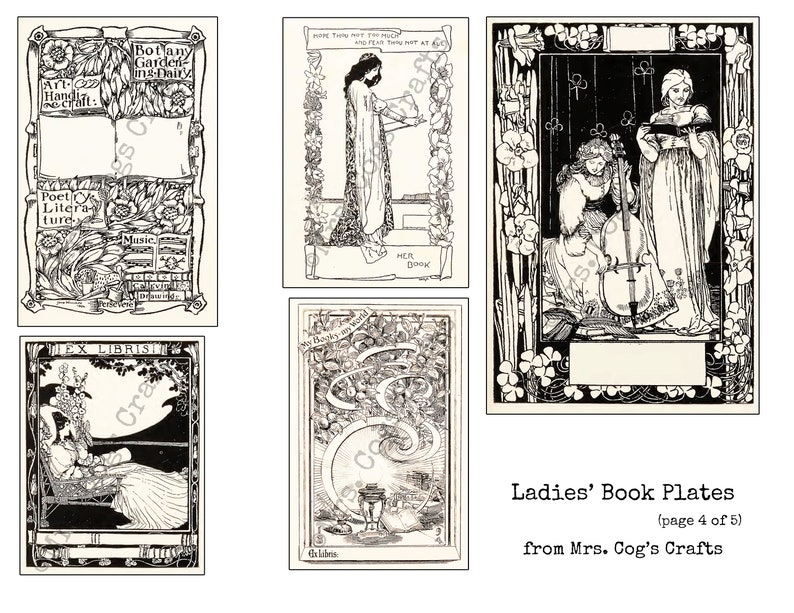 Ladies' Book Plates - Ex Libris - Labels for Journals and Books - Printable Bookplates, Digital Images, Vintage Art, Instant Download image 5
