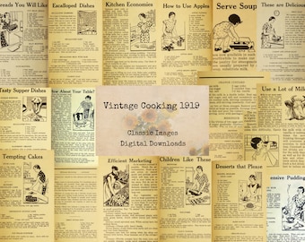 Vintage Cooking 1919 - Digital Ephemera Classics, Digital Images, Vintage Art, Instant Download, Digital Collage, Book Pages, Vintage Pages