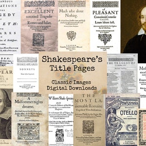 Shakespeare&#39;s Title Pages - Digital Ephemera Classics, Digital Images, Vintage Art, Instant Download, Digital Collage, Art Ephemera