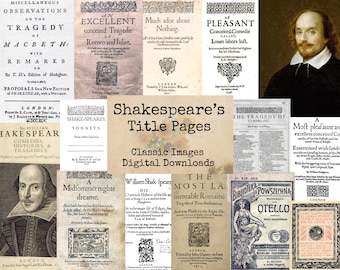 Shakespeare's Title Pages - Digital Ephemera Classics, Digital Images, Vintage Art, Instant Download, Digital Collage, Art Ephemera