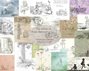 The House at Pooh Corner - Printable Images, Vintage Art, Instant Download, Digital Collage, Ephemera, Winnie the Pooh, pooh Bear, A A Milne