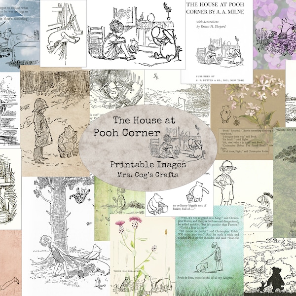 The House at Pooh Corner - Printable Images, Vintage Art, Instant Download, Digital Collage, Ephemera, Winnie the Pooh, pooh Bear, A A Milne