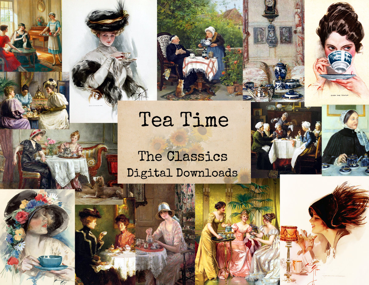 Tea Time -  Ephemera, Classics, Printable Images, Vintage Art, Instant Download, Digital Collage, Art Ephemera