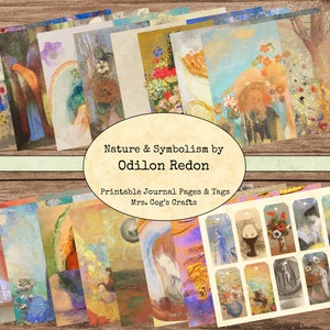 Odilin Redon - Junk Journal Kit - Printable Journal, Vintage Images, Printable Paper, Art Journal, Printable Tags, Stitched Journal