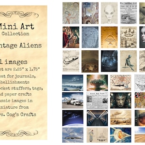 Mini Art - Vintage Aliens - Printable Images, Digital Download, Miniature Images, Vintage Images, Embellishments, Prinable Aliens