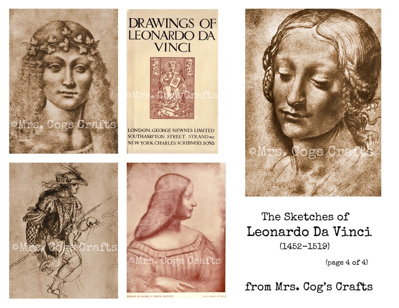 The Sketches of Leonardo Da Vinci 1452 1519 Printable Images, Ephemera, Digital Images, Vintage Art, Instant Download, Digital Paper image 5