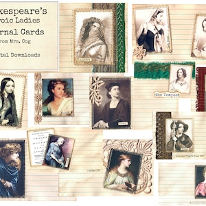 Shakespeare&#39;s Heroic Ladies - Digital Images, Printable Index Cards, Instant Download, Digital Collage, Altered Cards, Index Cards