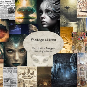 Vintage Aliens - Printable Images, Digital Ephemera, Vintage Art, Instant Download, Digital Paper, Digital Collage, Alien Journal