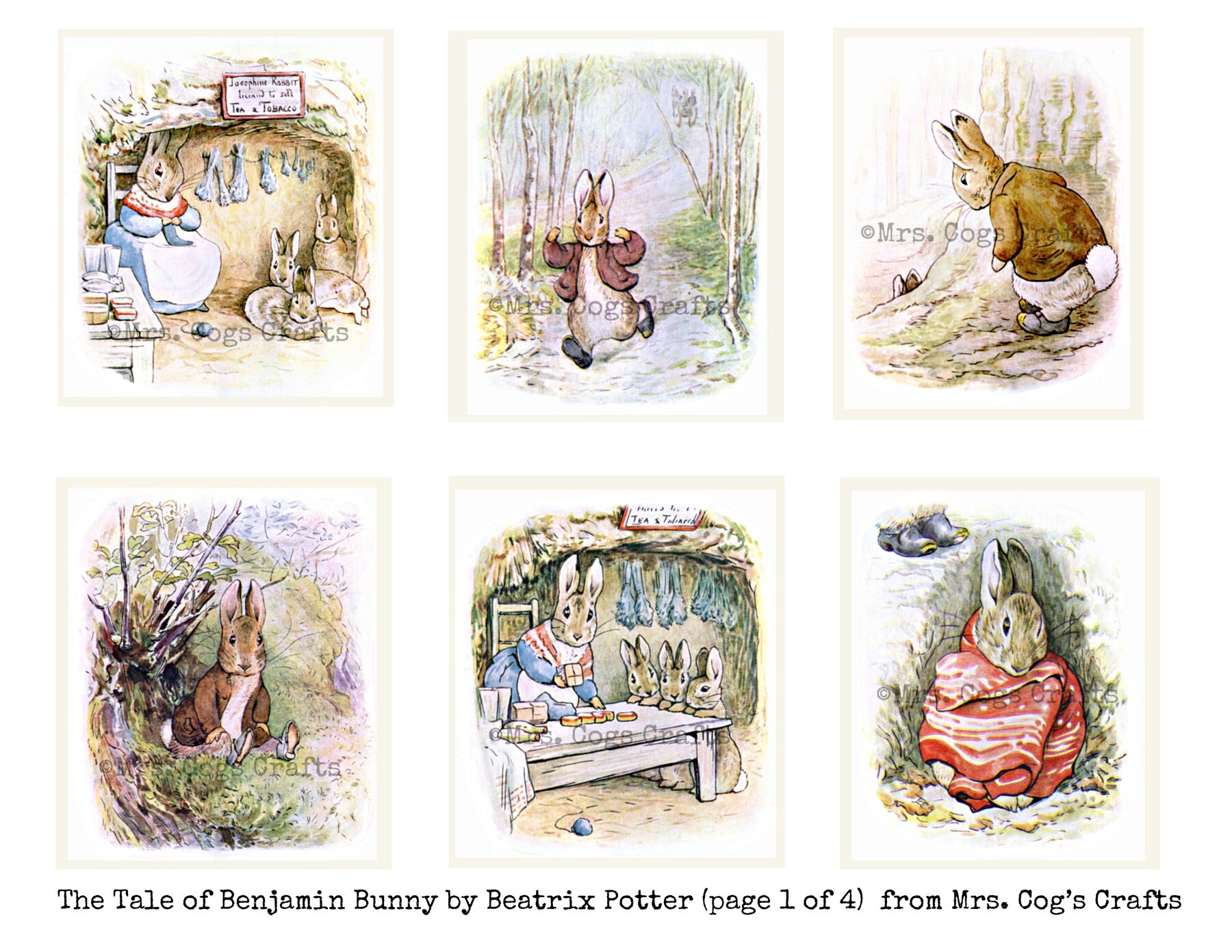 The Tale of Benjamin Bunny Art Print Beatrix Potter 1995 8x10 Nursery Decor