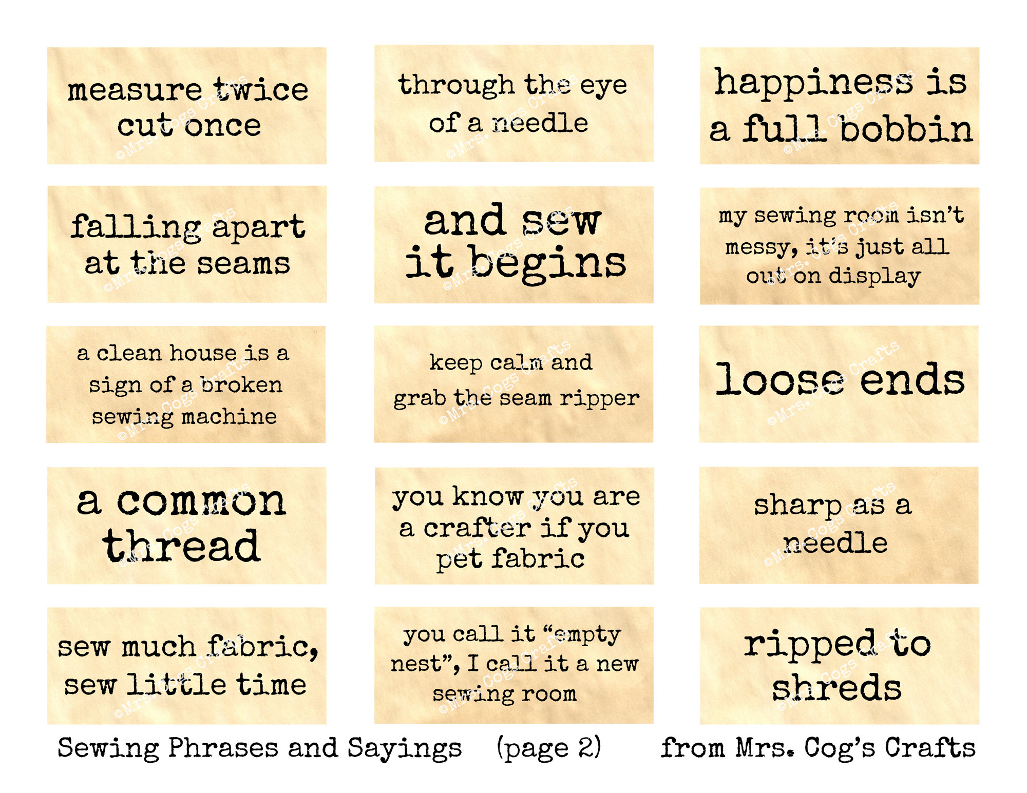 Sewing Phrases and Sayings - Journal Prompts, Printable Words, Instant Download, Digital Collage ...