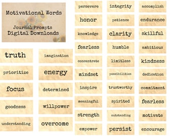 Motivational Words - Journal Prompts, Printable Words, Instant Download, Digital Collage, Art Ephemera