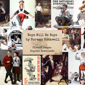 Boys Will Be Boys - Norman Rockwell - Printable Illustrations, Ephemera, Digital Images, Instant Download, Digital Collage