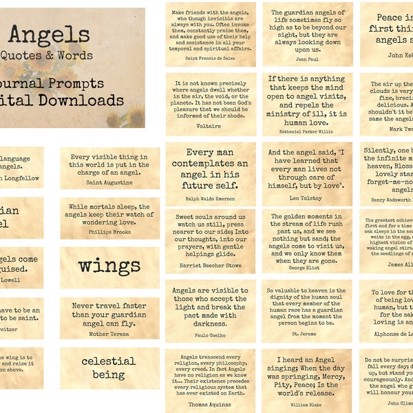 Angels - Quotes & Words - Journal Prompts, Printable Words, Instant Download, Digital Collage, Art Ephemera, Printable Quotes