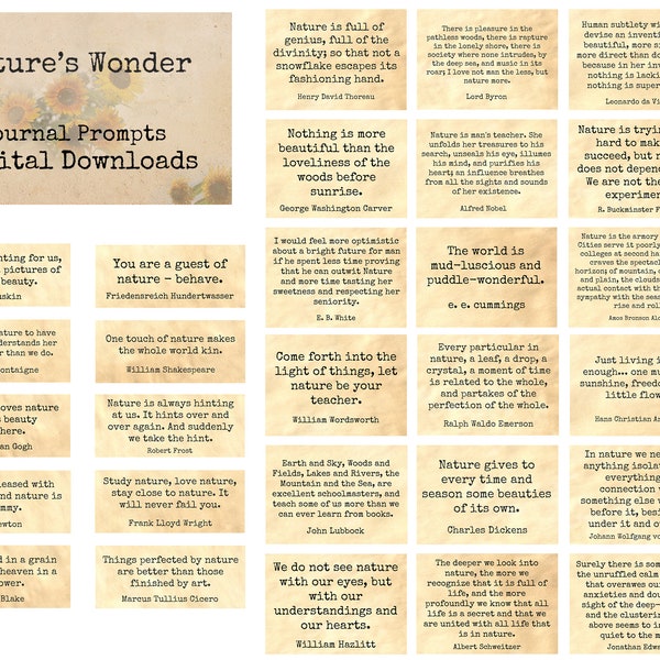 Nature's Wonder - Quotes & Sayings - Journal Prompts, Printable Words, Instant Download, Digital Collage, Ephemera, Printable Quotes