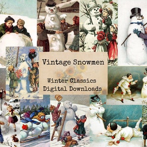 Weinlese-Schneemänner - digitale Ephemera-Klassiker, druckbare Bilder, Vintage Kunst, sofortiger Download, digitale Collage, Kunst Ephemera