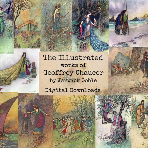 Warwick Goble - Geoffrey Chaucer's Works, Digital Ephemera Classics, Digital Images, Vintage Art, Digital Art, Instant Download