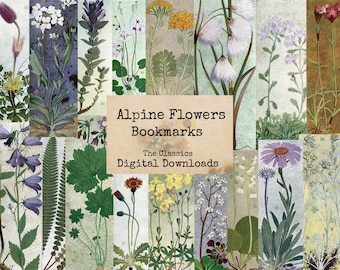 Alpine Flowers - Bookmarks -  Digital Ephemera Classics, Printable Images, Vintage Art, Instant Download, Digital Collage, Art Ephemera
