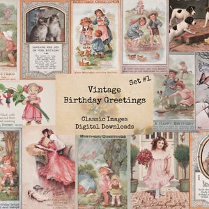 Geburtstagsgrüße - Set #1 - Geburtstag Postkarten, digitale Bilder, druckbare Karteikarten, Instant Download, digitale Collage, Geburtstagskarten