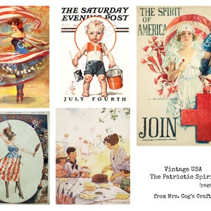 Vintage USA Patriotic Spirit Druckbare Bilder, alte Buchseiten, Ephemera, Vintage Kunst, Instant Download, Digitale Collage, Juli 4, Flaggen Bild 3