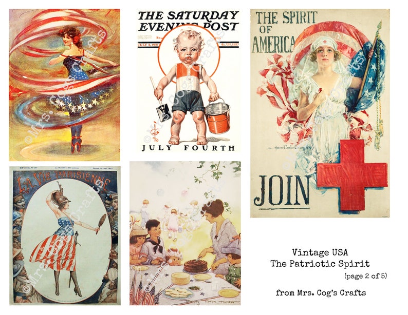 Vintage USA Patriotic Spirit Druckbare Bilder, alte Buchseiten, Ephemera, Vintage Kunst, Instant Download, Digitale Collage, Juli 4, Flaggen Bild 3