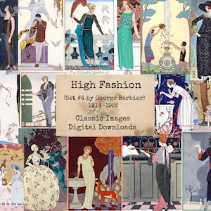 High Fashion - Set #4 por George Barbier 1914-22, Digital Ephemera Classics, Imágenes Digitales, Arte Vintage, Descarga Instantánea, Collage Digital