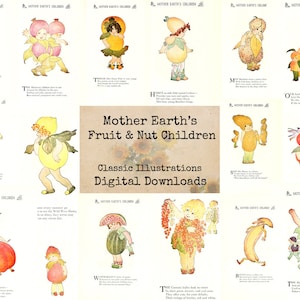 Mother Earth&#39;s Fruit & Nut Children - Digital Ephemera, Digital Images, Vintage Art, Instant Download, Digital Collage, Art Ephemera