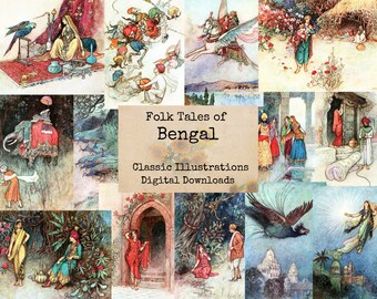 Folk Tales of Bengal - Digital Ephemera Classics, Digital Images, Vintage Art, Instant Download, Digital Collage, Art Ephemera