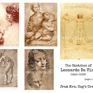 The Sketches of Leonardo Da Vinci 1452 1519 Printable Images, Ephemera, Digital Images, Vintage Art, Instant Download, Digital Paper image 3