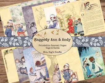 Raggedy Ann & Andy Junk Journal Kit - Afdrukbare dagboekpagina's, digitaal dagboek, vintage afbeeldingen, afdrukbaar papier, kunstdagboek, afdrukbare tags