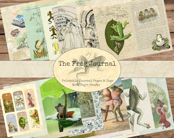 The Frog Journal - Junk Journal Kit, Printable Journal, Digital Journal, Vintage Afbeeldingen, Printable Paper, Art Journal, Printable Tags