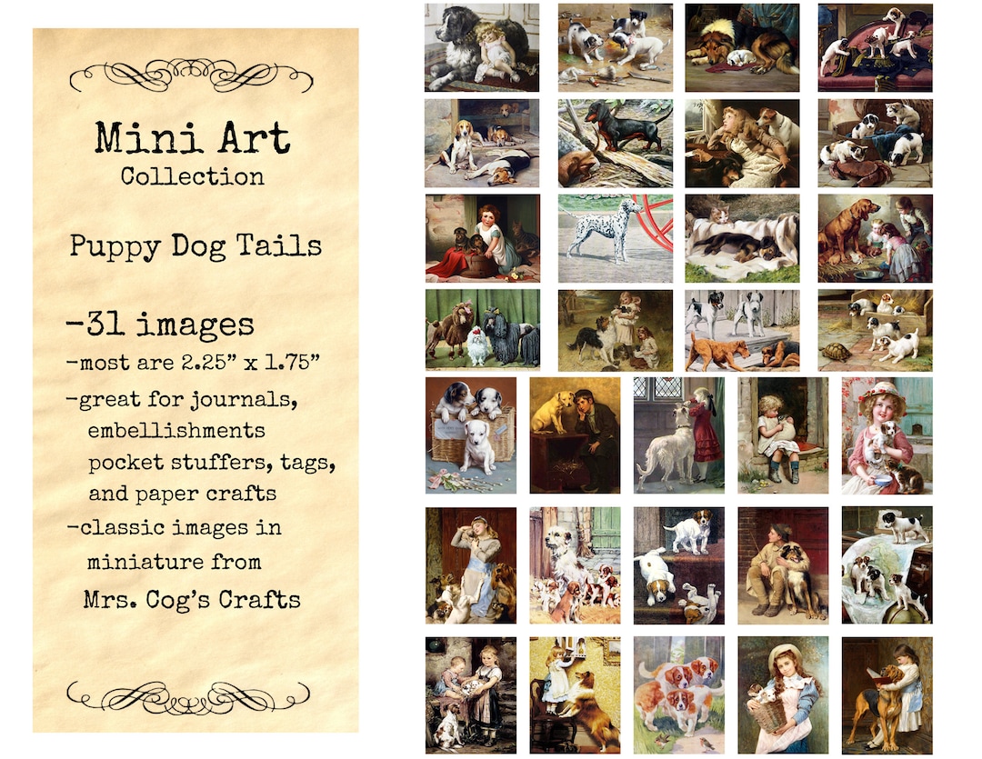 Mini Art - Puppy Dogs Tails - Printable Images, Digital Download, Miniature Images, Collage ...
