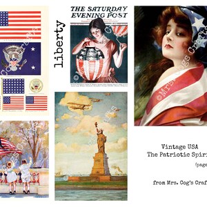 Vintage USA Patriotic Spirit Druckbare Bilder, alte Buchseiten, Ephemera, Vintage Kunst, Instant Download, Digitale Collage, Juli 4, Flaggen Bild 6