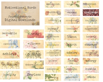 Motivational Words - Journal Prompts, Printable Words, Instant Download, Digital Collage, Art Ephemera, Mixed Media Words