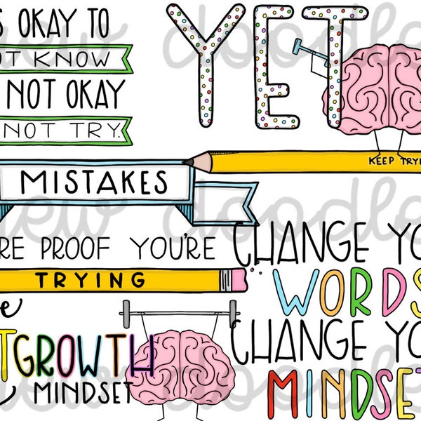 Growth Mindset Doodles Digital Clip Art Set- Instant Download