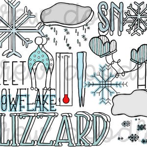 Weather Doodles 2 Digital Clip Art Set- Color and Black Line COMBO- Instant Download