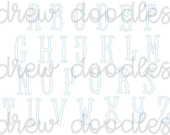 Blue Outline FishtailMonogram Alphabet Digital Clip Art Set Instant Download