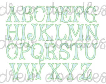 Blue Outline FishtailMonogram Alphabet Digital Clip Art Set Instant Download