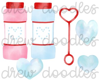 Watercolor Valentine's Day Bubbles Digital Clip Art Set- Instant Download