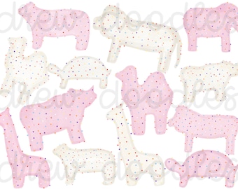 Watercolor Animal Cracker Cookies Digital Clip Art Set- Instant Download