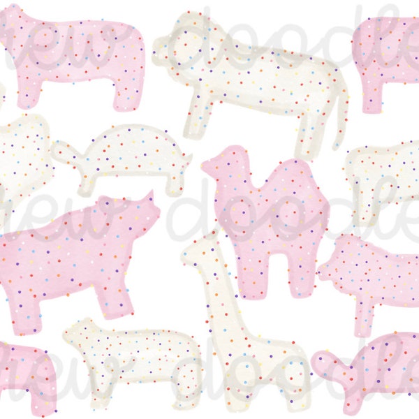 Watercolor Animal Cracker Cookies Digital Clip Art Set- Instant Download