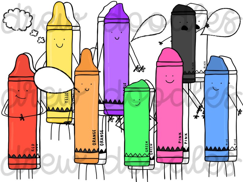 Crayon Characters Digital Clip Art Set Color and Black Line Etsy