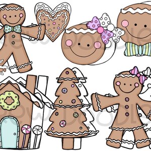 Gingerbread Cuties Digital Clip Art Set- Color and Black Line COMBO- Instant Download