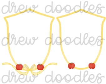 Watercolor Bow Yellow Apple Crest Digital Clip Art Set- Instant Download