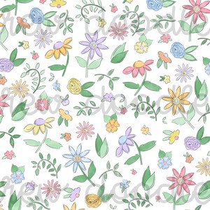 Aquarell Blumen mit Outline Print Pattern Digital Papers Hintergründe 4 x 6 und 5 x 7 - Instant Download