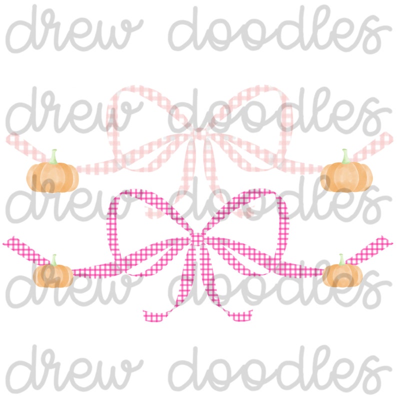 Watercolor Pink Bows With Pumpkins Digital Clip Art Set- Instant ...